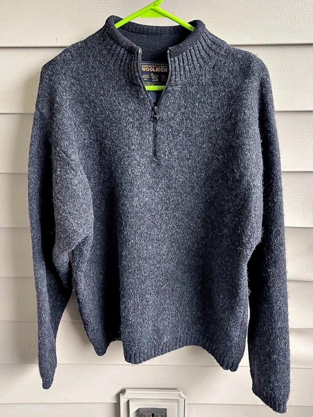 Woolrich Shetland Wool Sweater Mens L ? 1/4 Zip Pullover Vintage Outdoor Cabin